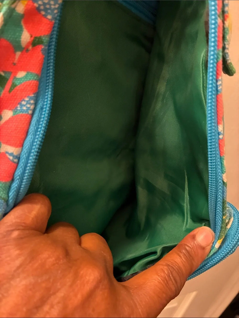 Kavu Tropical Floral Rope Sling Bag — Teal, Coral & Green